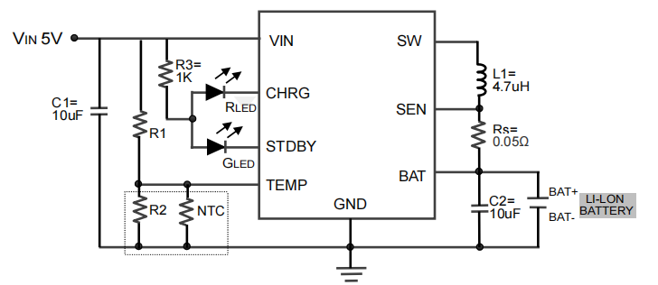 XR4420 5V供电2A 单节开关型锂离子电池充电芯片