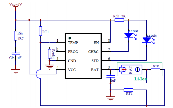 36V/1A 单节锂离子电池充电器 TC4059