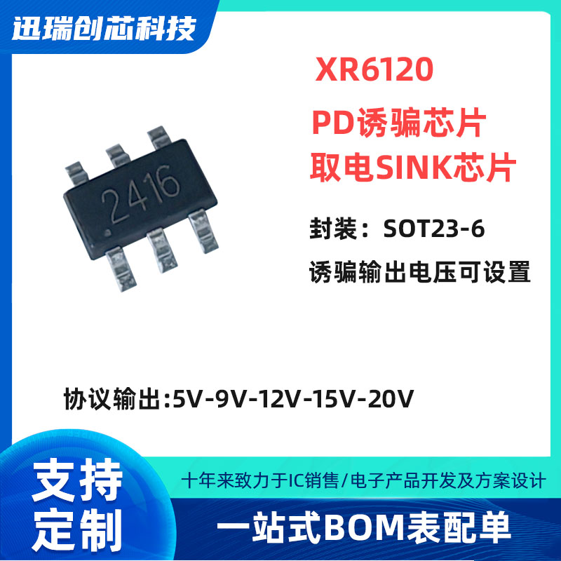 XR6120 PD诱骗芯片 取电sink芯片