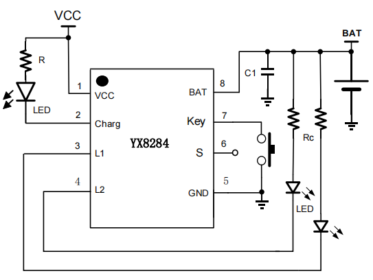 YX8284带充放电管理的两路LED驱动芯片