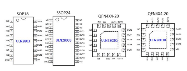 5线步进电机，八通道 2.5-50.0V 持续电流 500mA NMOS 驱动器