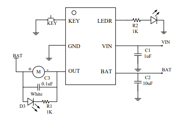 集成线性充电，按键控制及直流电机驱动三合一芯片 YX2818