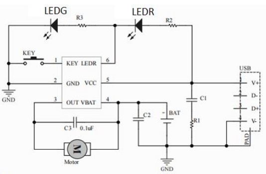 XR8810A集成线性充电，按键控制及直流电机驱动三合一芯片