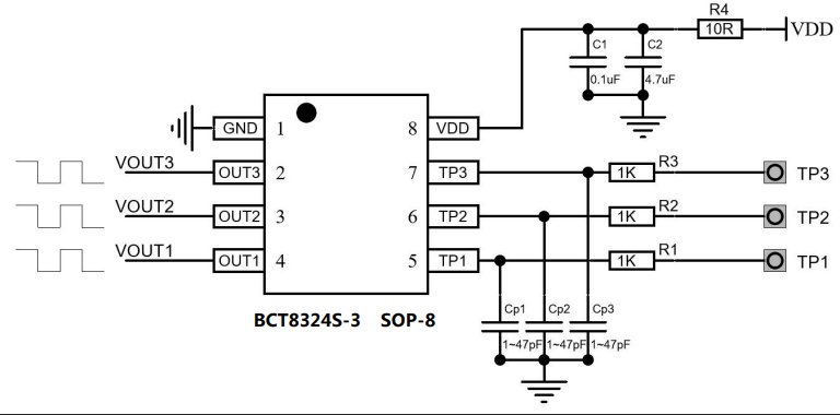 电容式两或三通道触摸检测芯片 BCT8324S-2/3